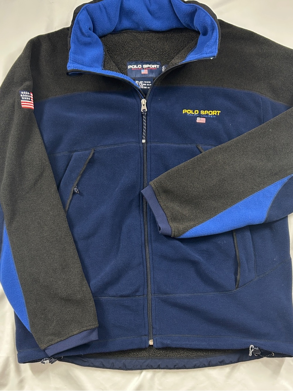Vintage Polo Sport Ralph Lauren Polartec Fleece USA Flag Jacket L